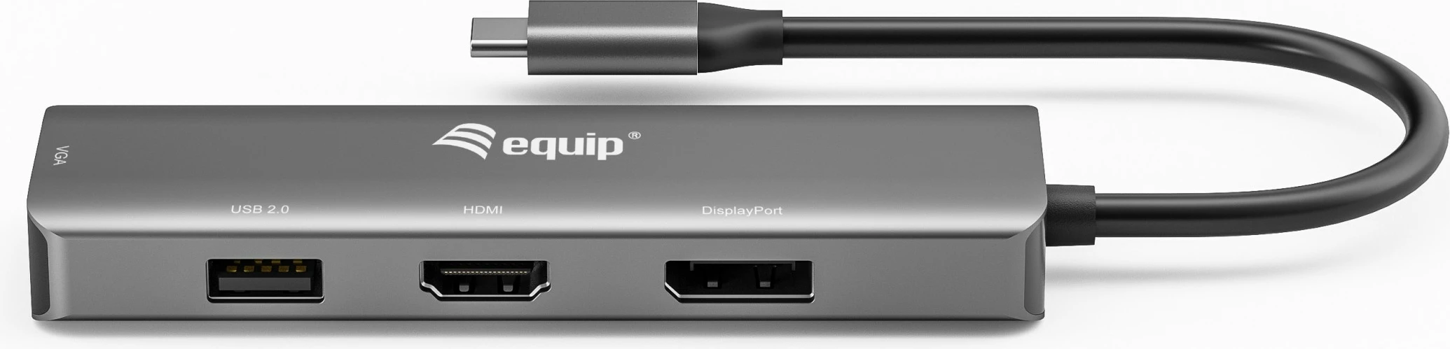 Adapter USB-C Equip 133485, HDMI/DisplayPort/VGA/USB, 4K, i zi/argjendtë