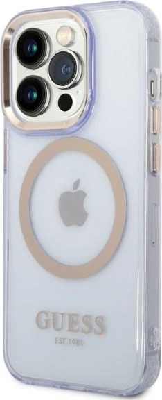 Mbështjellës Guess Gold Outline MagSafe për iPhone 14 Pro 6.1", vjollcë-artë