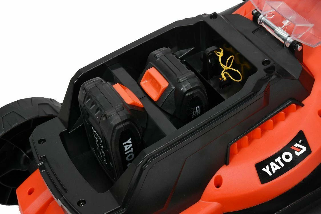 Kositëse bari me bateri Yato YT-85220 36 V, 34 cm, kosh 35 L, 2x2.0 Ah, e kuqe/zezë, set me 2 bateri + karikues