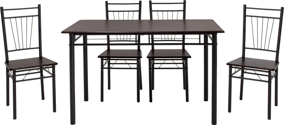 Tavolinë me karrige Roza 5 copë, ngjyrë arre e errët, këmbë të zeza mat, 120x70x75cm