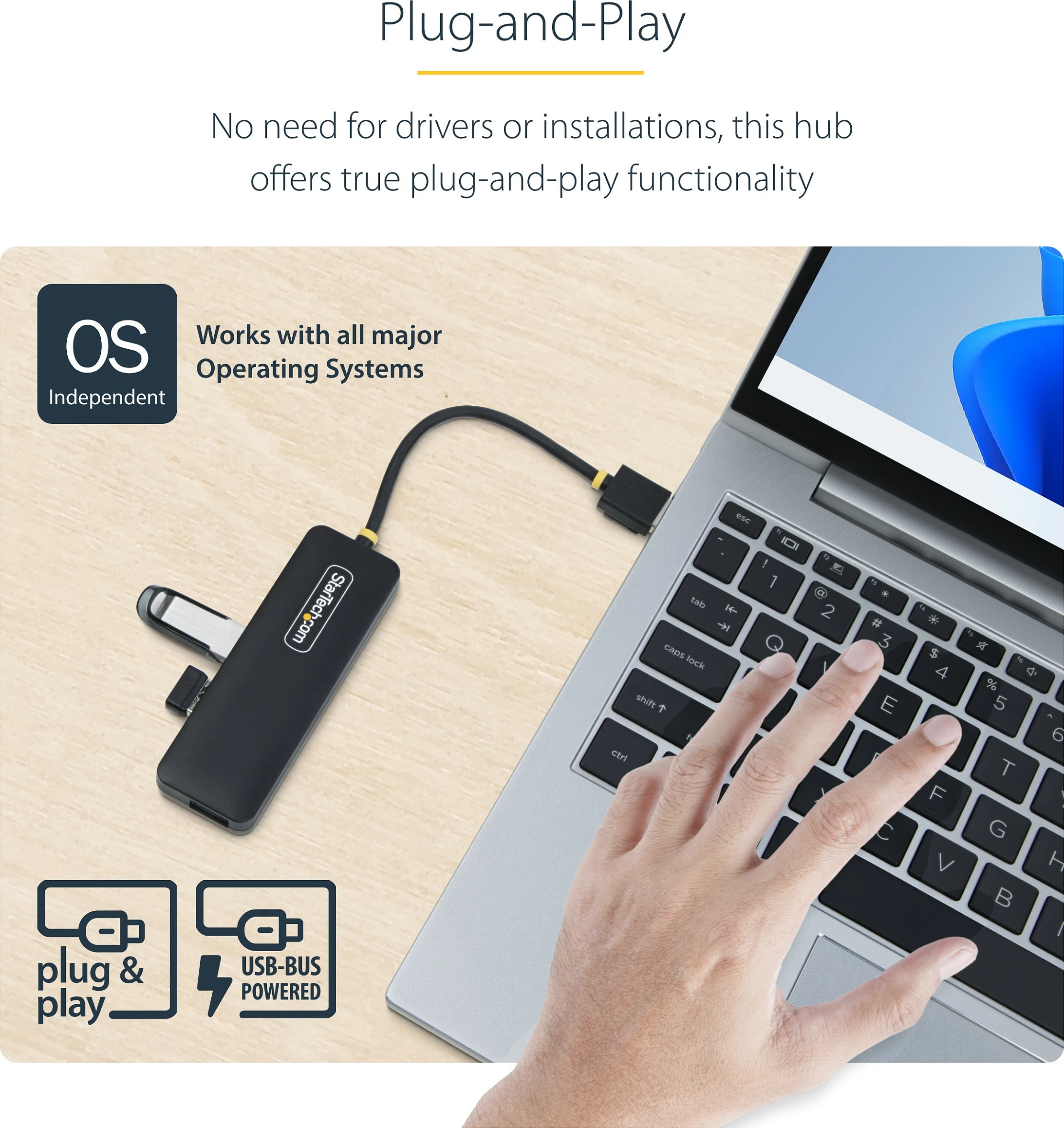 USB Hub StarTech 4-Port USB-A, USB 3.2 Gen 1, 5Gbps, bus-powered, i zi