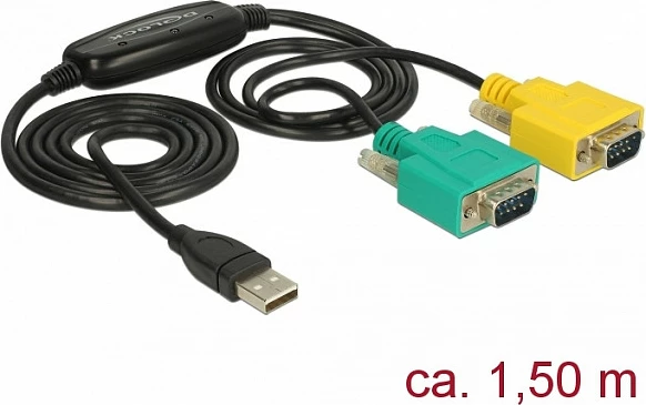 Kabllo adaptor USB-A në RS-232 (DB9) DeLOCK 63466, 1.5 m, 2x DB9, e zezë/jeshile/verdhe