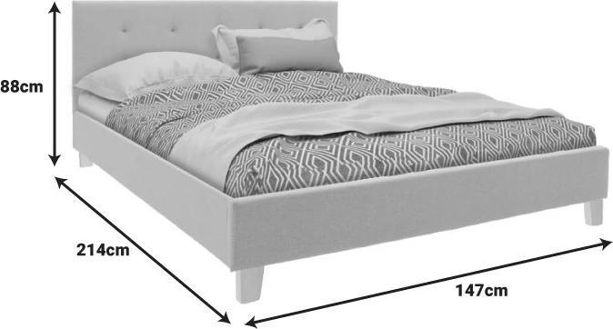 Krevat Mago, stof krem, këmbë prej druri natyral, 140x200cm