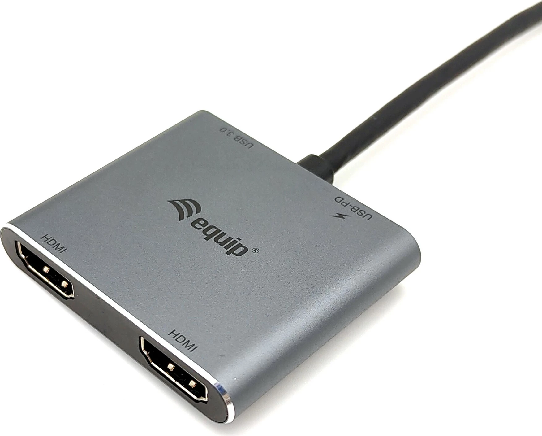 Adapter USB-C 4-në-1 Dual HDMI Equip, 4K Ultra HD, alumini, argjendtë