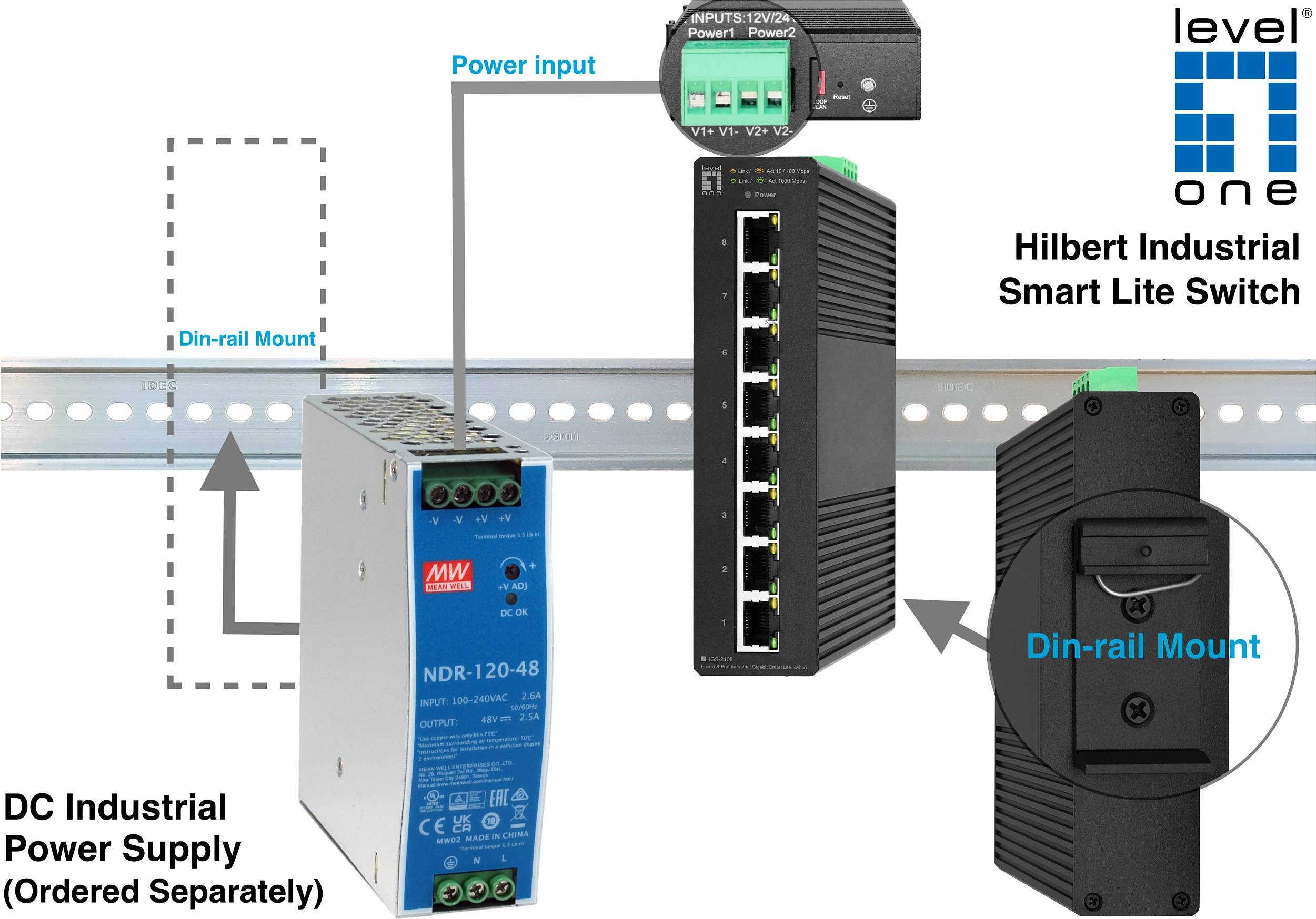 Switch industrial LevelOne IGS-2108 Hilbert, 8-Port Gigabit Smart Lite, DIN-rail, fanless, i zi