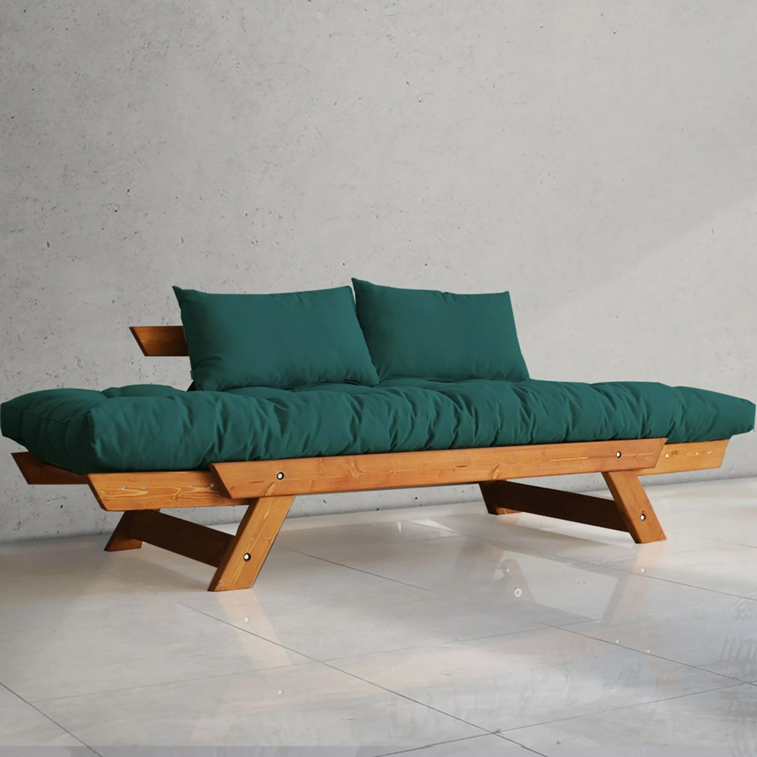 Divan kopshti dy vendësh, Skye Decor, CPT8103-210, ngjyrë teak dhe jeshile petrol