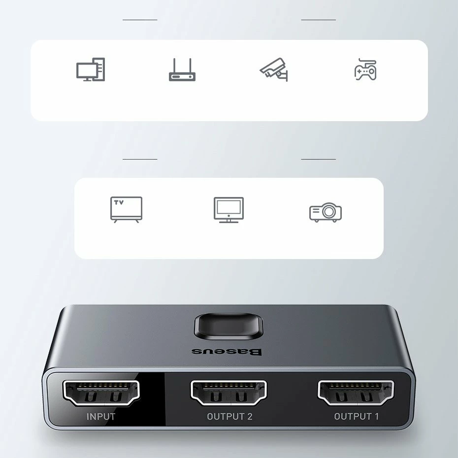 Switch HDMI Baseus CAHUB-BC0G, 2x HDMI, 4K/30Hz, Gri