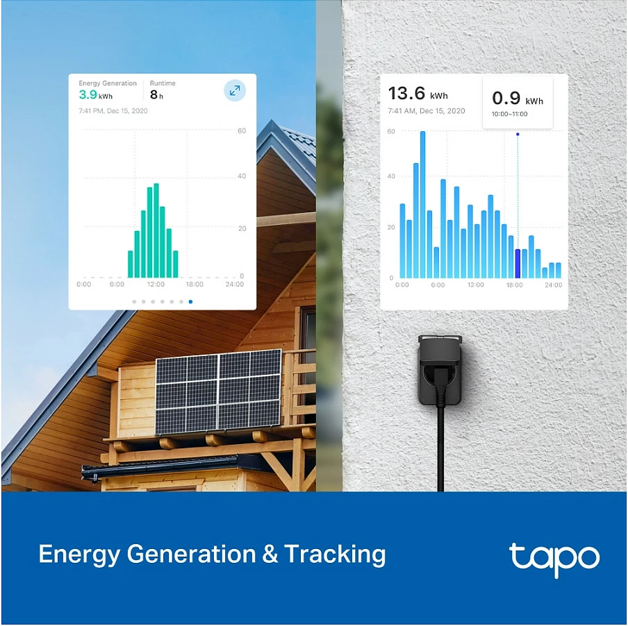 Prizë smart TP-Link Tapo P410M, outdoor, Wi‑Fi, Matter, IP54, 16A, e zezë
