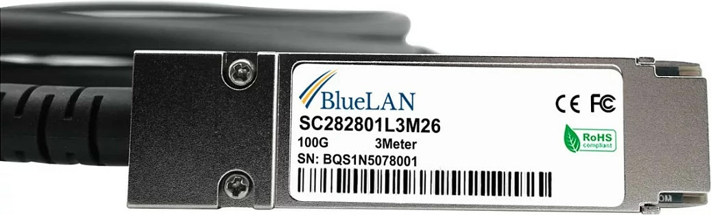 Kabllo DAC BlueOptics QSFP28-DAC-1M-SS, 100Gbps, 1m, QSFP28-QSFP28, e zezë