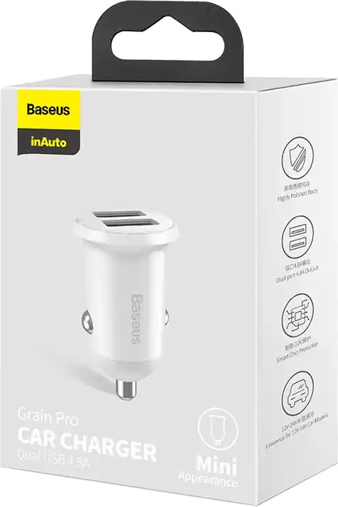 Karikues veture Baseus CCALLP-02, 2x USB-A, 24W, bardhë