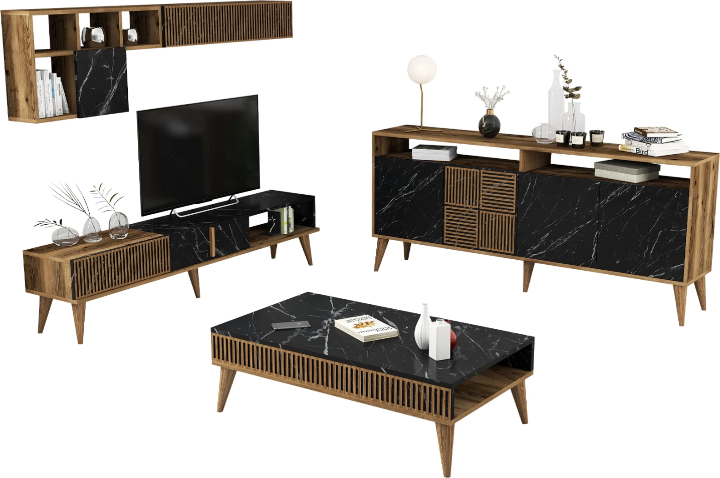 Kompozim salloni FH11845.02 3PCS pamje arre-mermer i zi