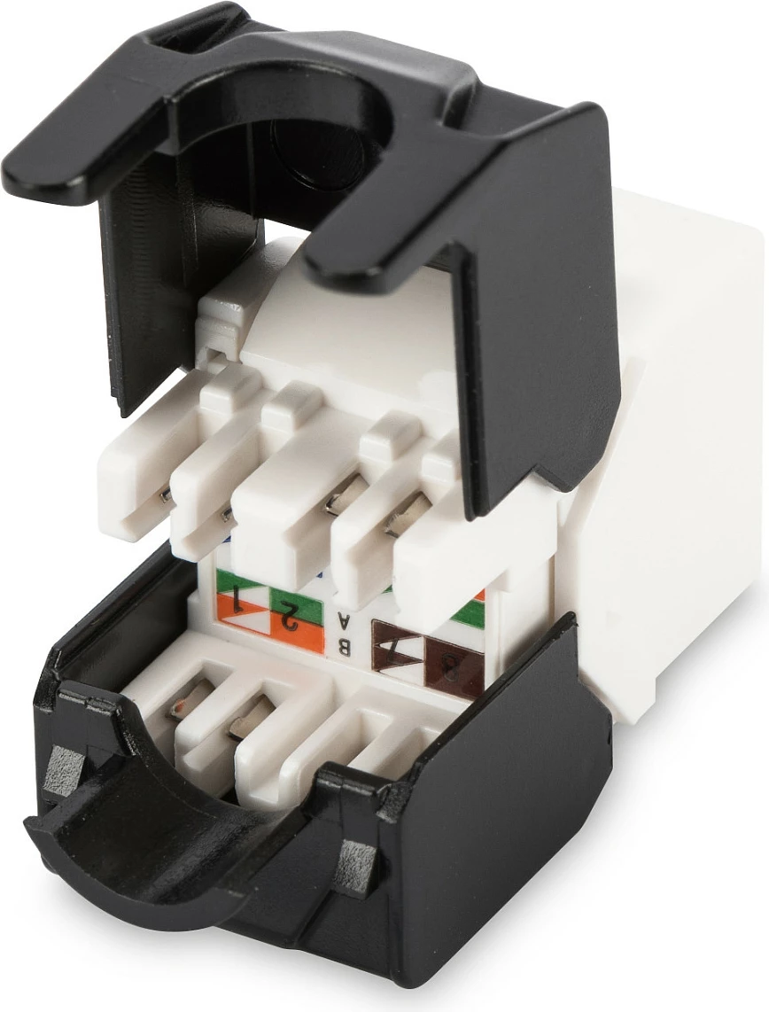 Modul Keystone Digitus DN-93606 CAT 6A, pa mburojë, 10GbE, PoE/PoE+/4PPoE, zi/bardhë