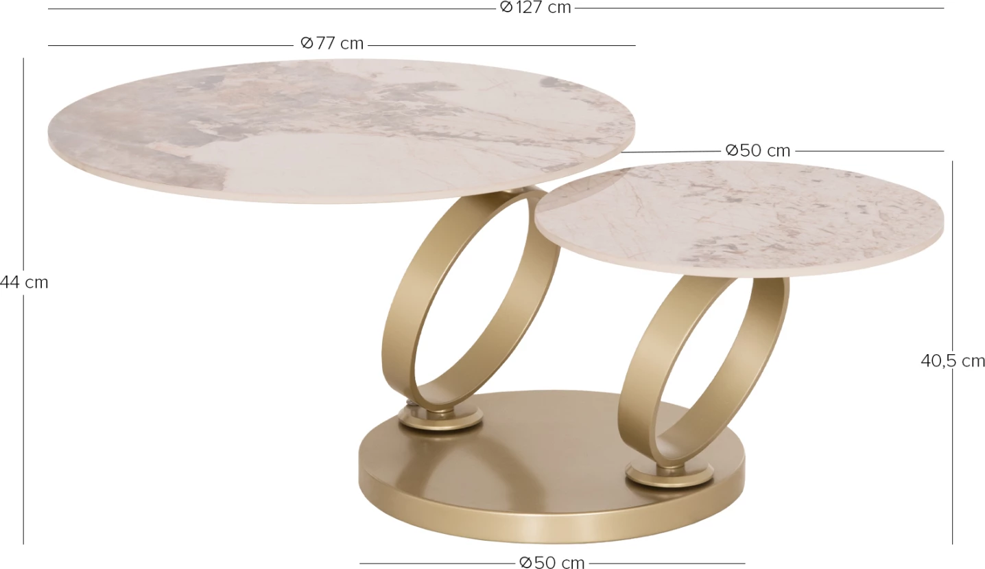 Tavolinë kafeje rrethore me dy sipërfaqe rrotulluese, qeramikë, bazë metalike, AILLERON CD18096.02, 77(50)x44cm