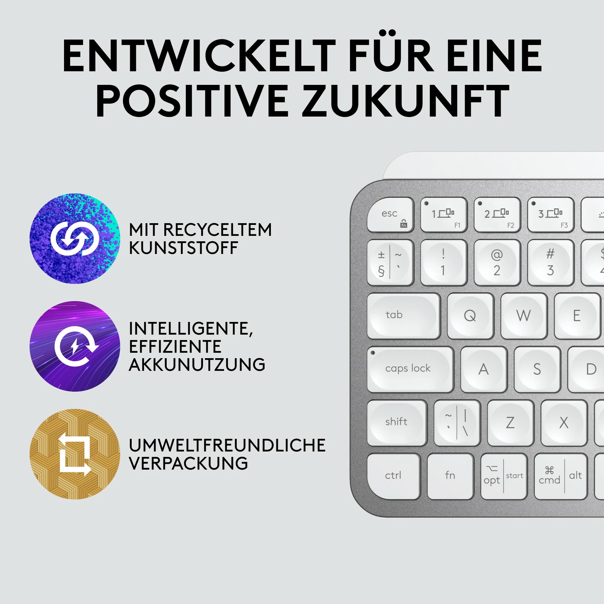 Tastierë Logitech MX Keys Mini për Mac, Mini, Wireless, Bluetooth, QWERTZ, LED, Gri