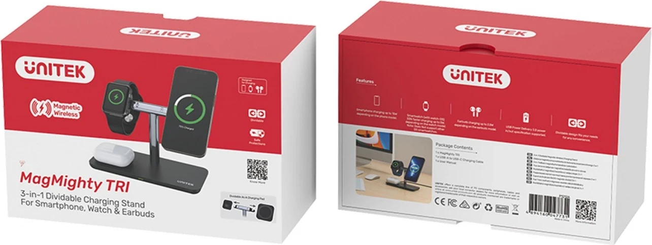 Mbështjellës magnetik 3në1 për iPhone Unitek, i zi
