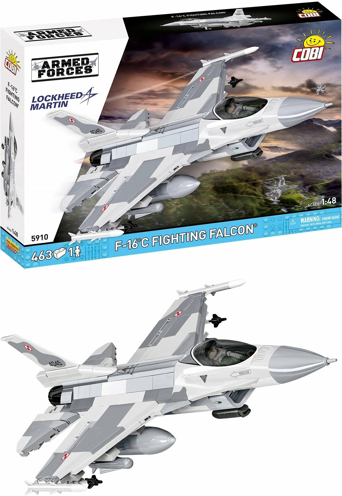 Set blloqe ndërtimi Cobi Armed Forces F-16C Fighting Falcon 5910, 463 copë, shkallë 1:48, gri