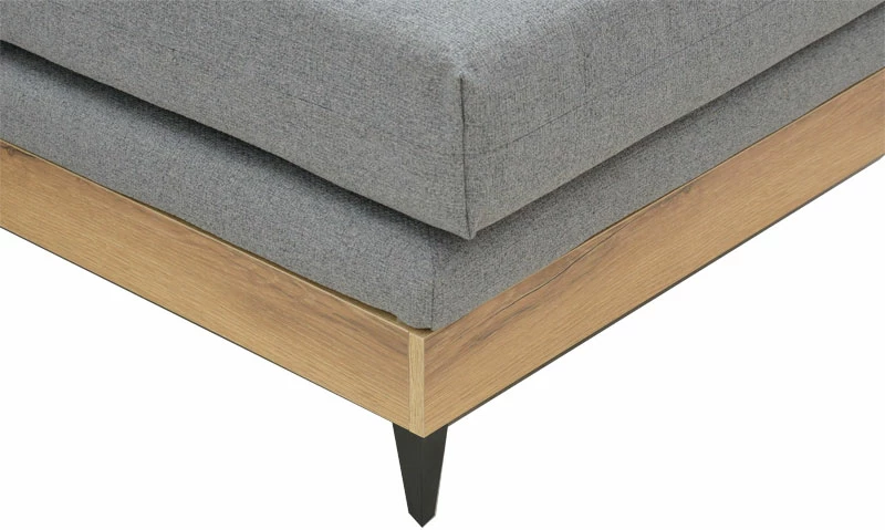 Divan qoshe i kthyeshëm Mirabel, pëlhurë gri-dru natyral, 250x184x100cm