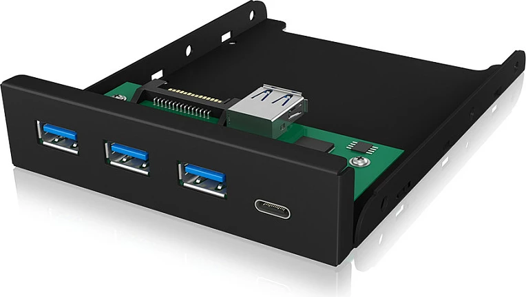 Hub USB ICY BOX IB-HUB1418-i3, panel i përparmë për kasë, 3x USB-A 3.2 Gen 1, 1x USB-C, i zi