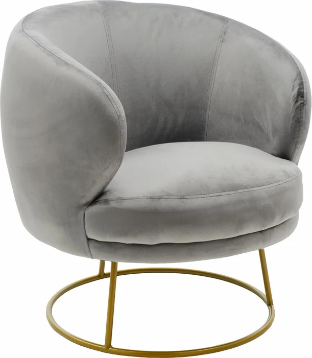 Fotel Rony, kadife gri, këmbë metalike ngjyrë ari, 78x75x82cm