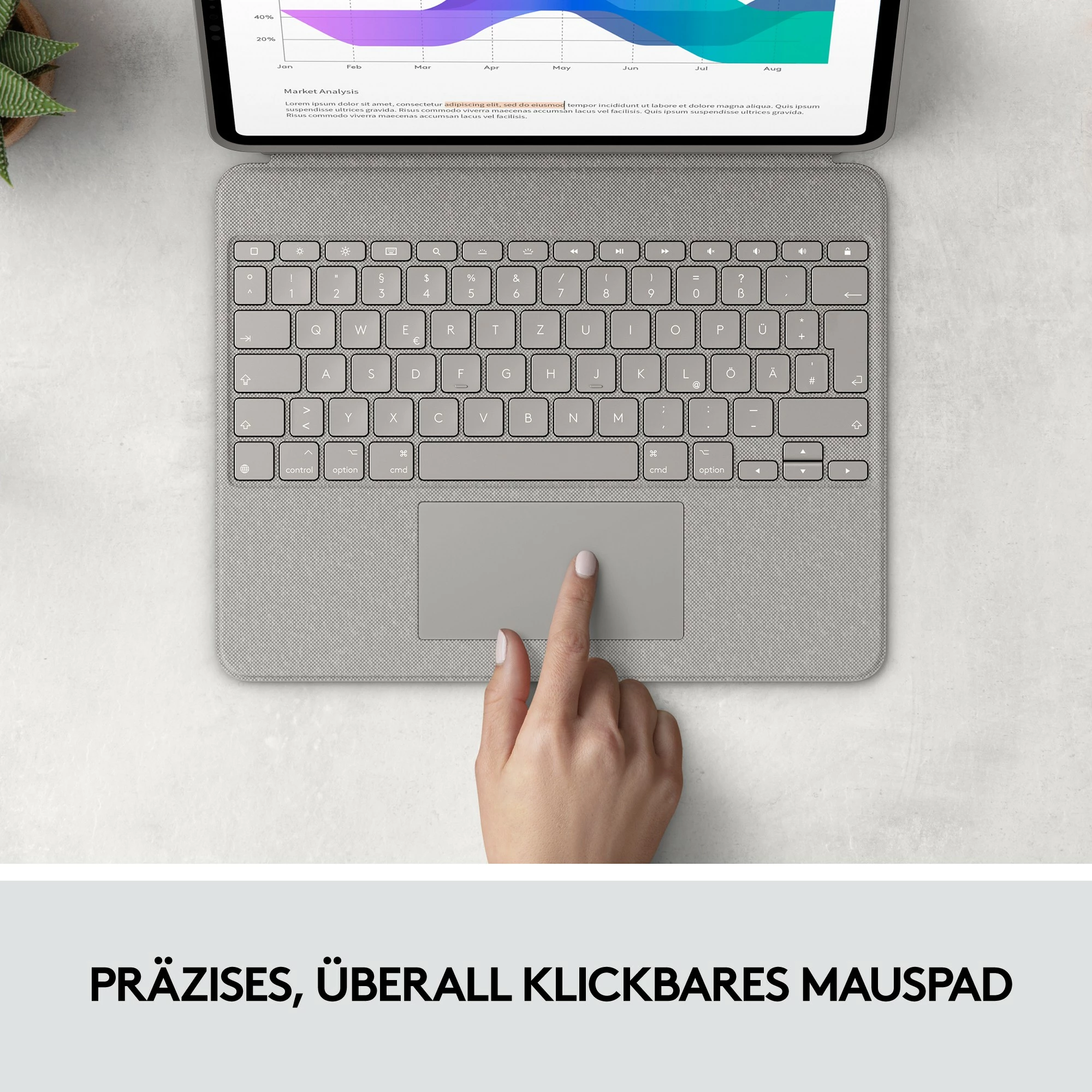 Tastierë me trackpad Logitech Combo Touch, QWERTY UK International, për iPad Pro 12.9, sand