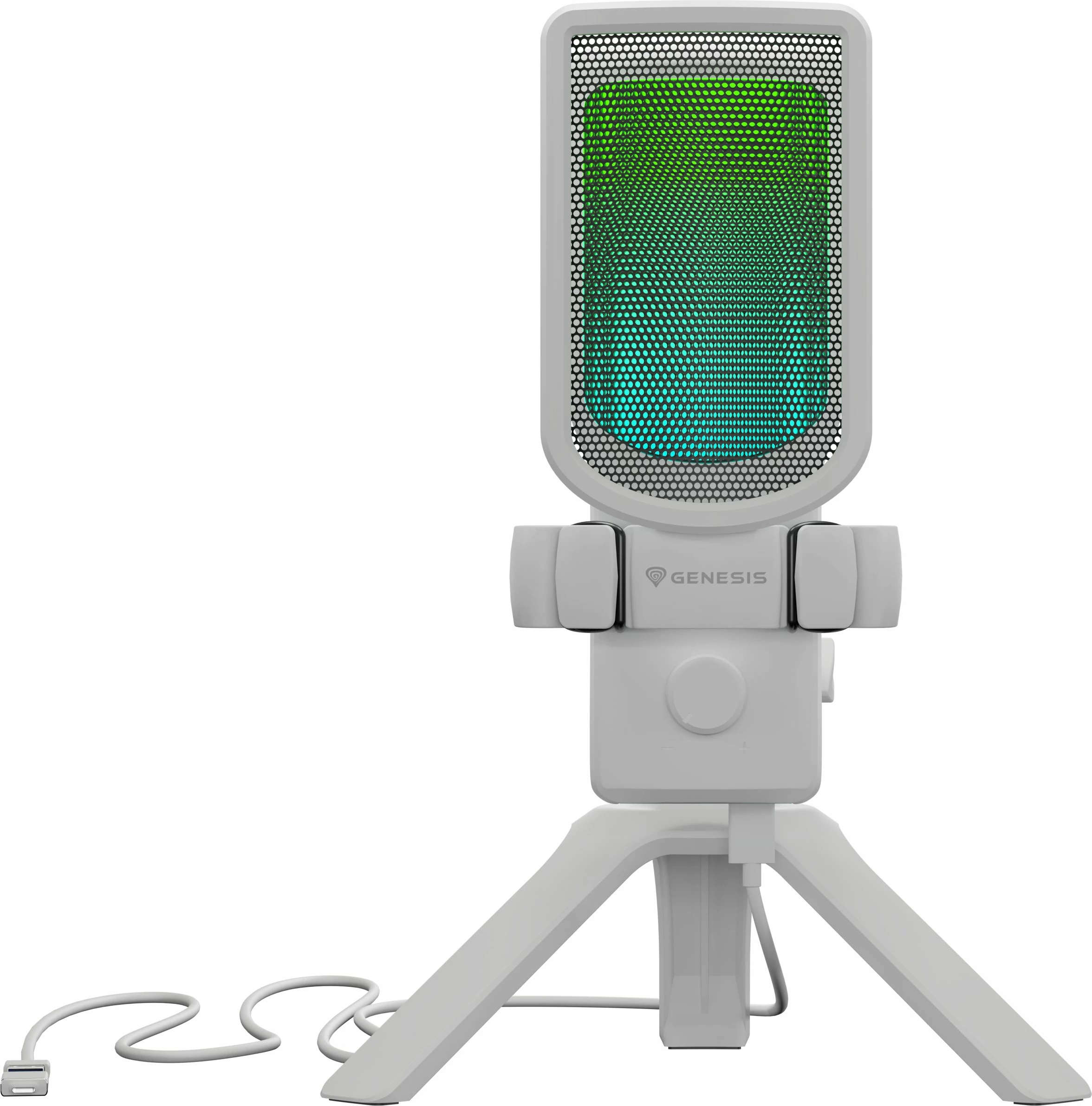 Mikrofon kondensator GENESIS Radium 250 NGM-2353, USB-C, kardioid, set me tripod dhe pop filter, i bardhë