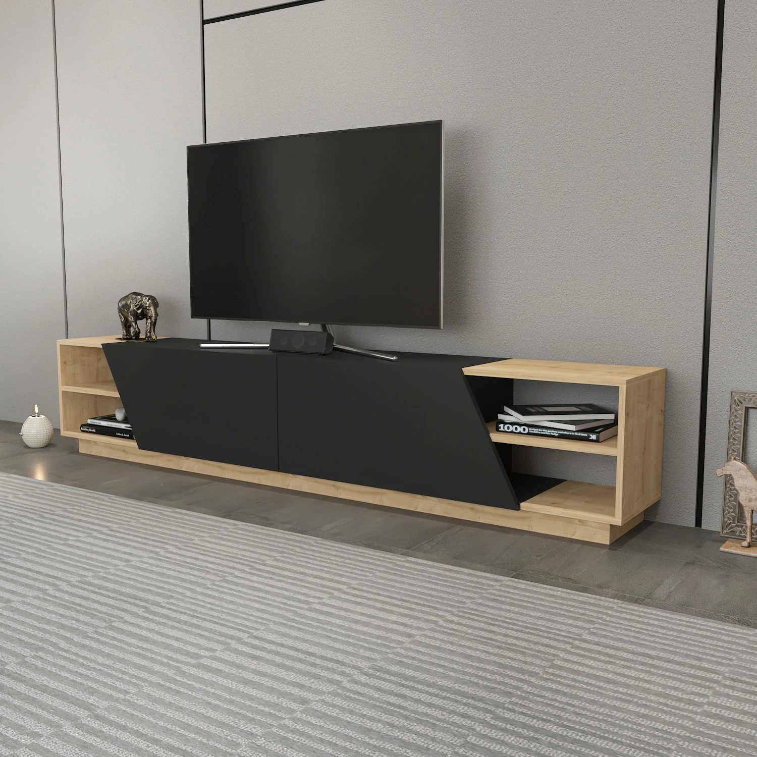 Komodë TV Hanah Home, ngjyrë lis dhe antracit, Rhodes