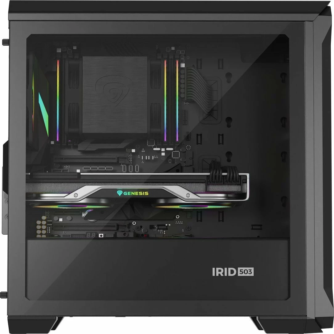 Kasë GENESIS Irid 503 ARGB V2 NPC-1559 Micro Tower, Micro-ATX/Mini-ITX, x4 ventilatorë ARGB 120mm, e zezë