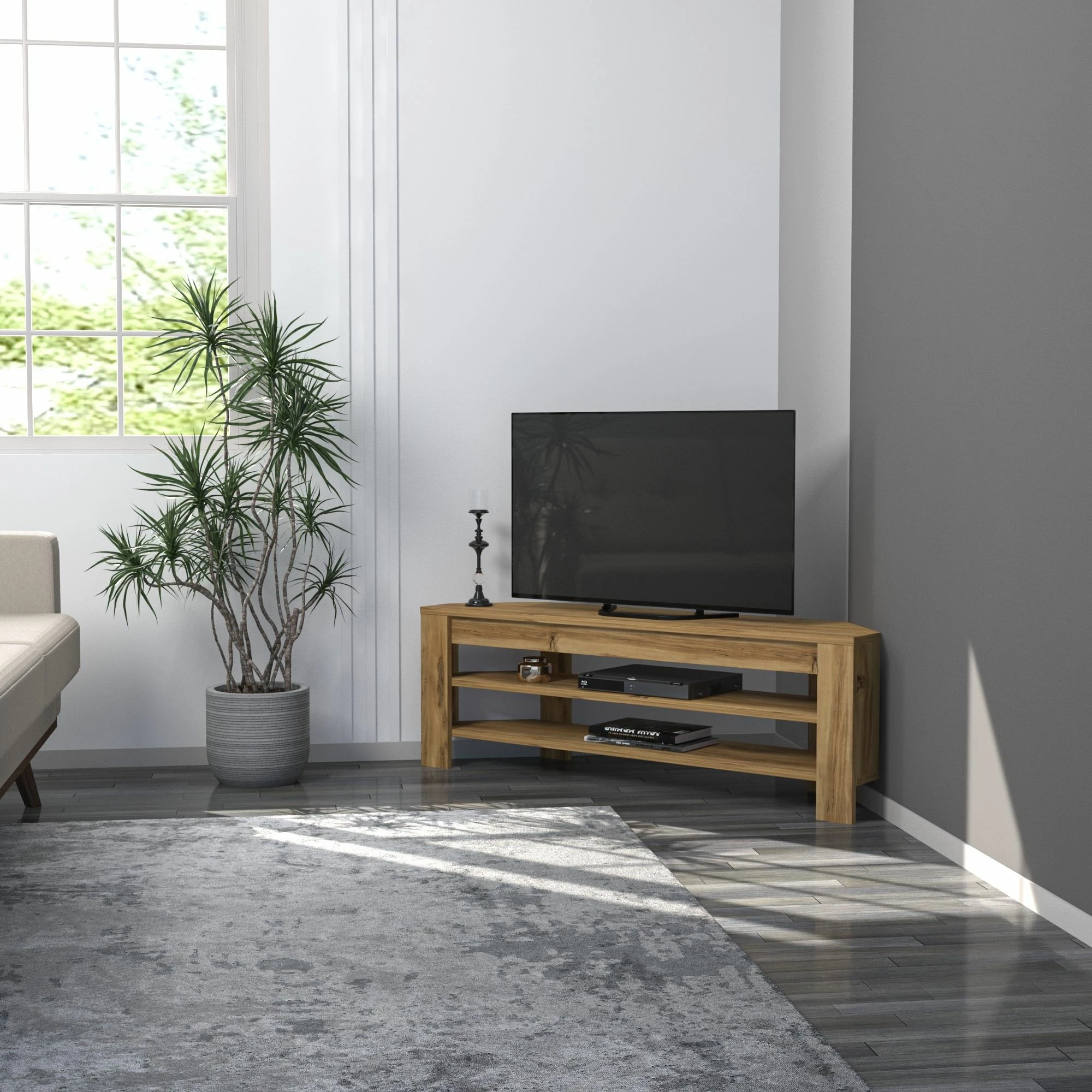 Komodë për TV, këndore, ngjyrë lisi, Hanah Home