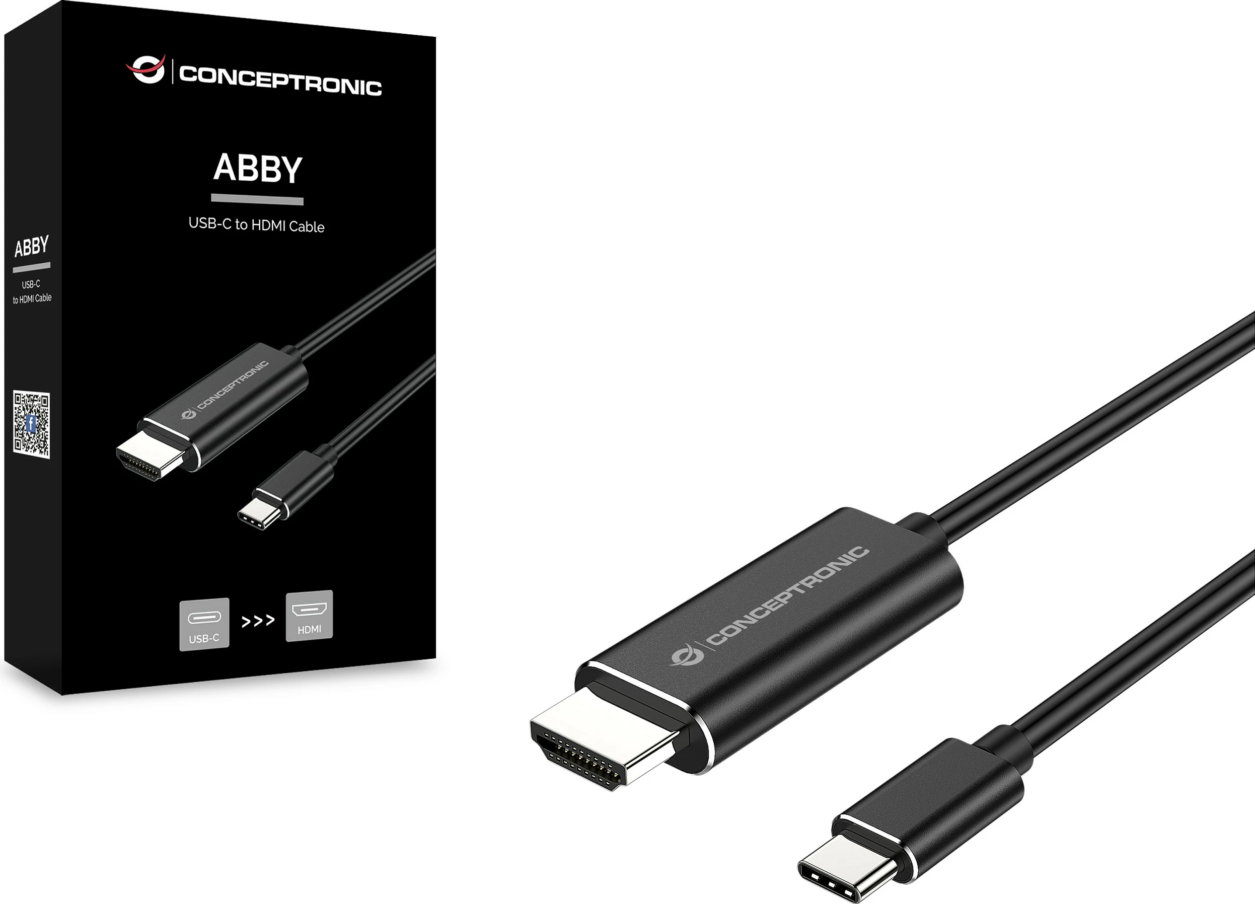 Kabllo Conceptronic ABBY USB-C në HDMI, 2 m, 4K 30Hz, e zezë