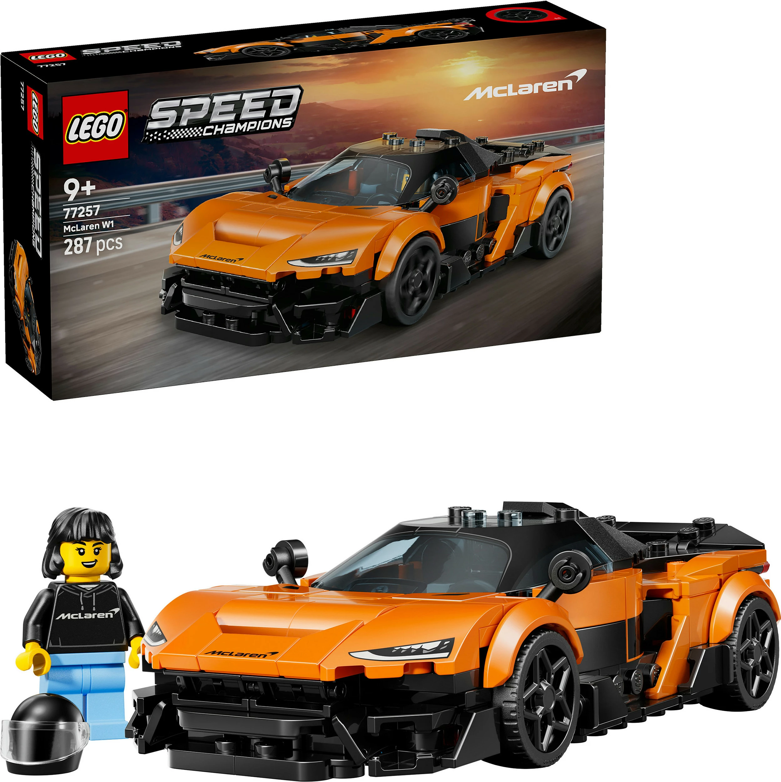 Set ndërtimi LEGO Speed Champions McLaren W1 77257, 287 copë, 9+, portokalli/zi