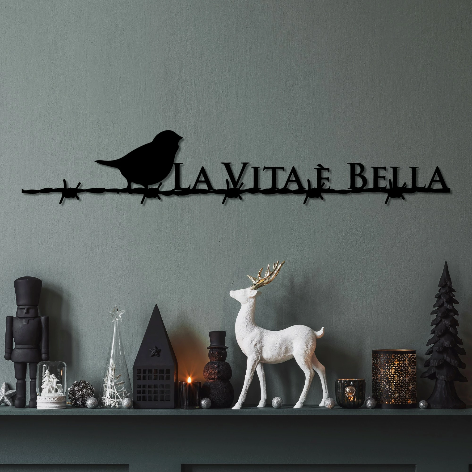Aksesor dekorativ metalik për mur, Wallity Vita E Bella 4, ngjyrë e zezë, 86x15cm