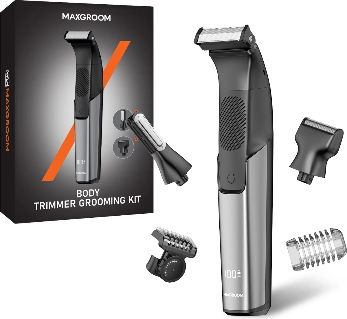 Makinë rroje multifunksionale MAXGROOM M-319, 600mAh, USB-C, IPX6, me display, set me 3 maja + krehra, e zezë