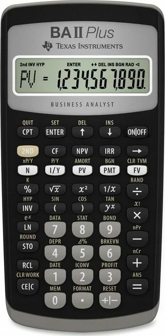 Kalkulator financiar Texas Instruments BA II Plus, ekran 10 karaktere, me bateri, zi/gri