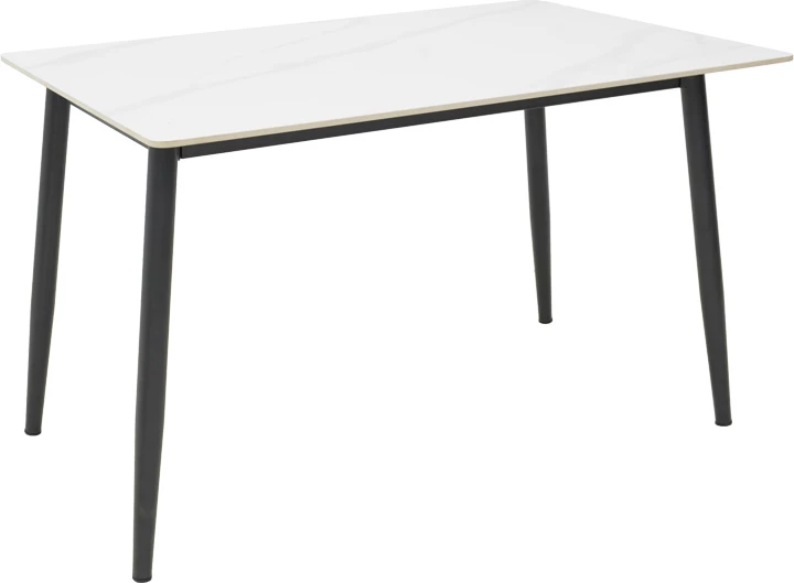 Tavolinë Gustas I, mermer i bardhë, këmbë metalike të zeza, 120x80x76cm