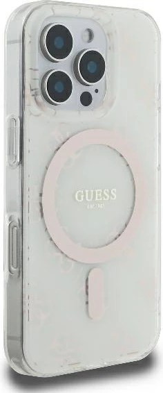 Mbështjellës Guess IML 4G Background MagSafe për iPhone 16 Pro, Bardhë