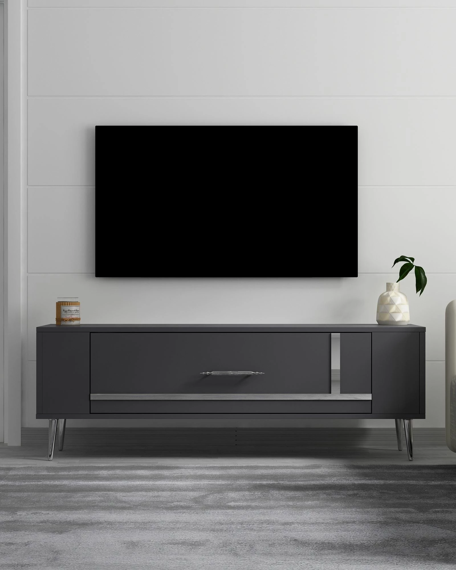 Komodë TV Skye Decor, anthracite, argjend, Retrop1