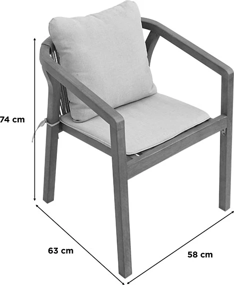 Set tavoline me 6 karrige për terasë, dru akacie, ngjyrë natyrale/bezhë, Malibu, 160x90x75cm