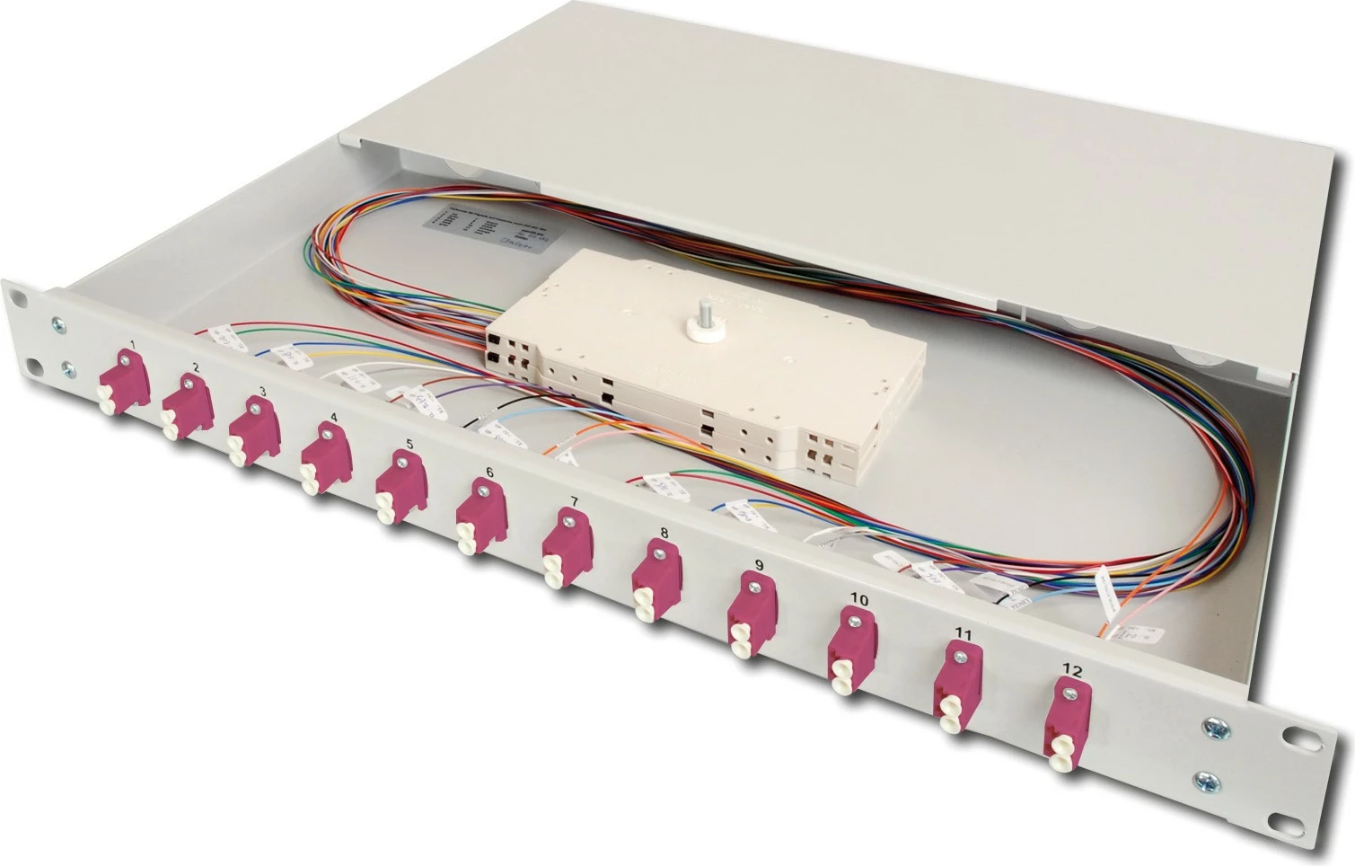 Panel menaxhimi kabllosh Digitus FO splice box 1U, 12x LC DX, OM4, çelik, gri