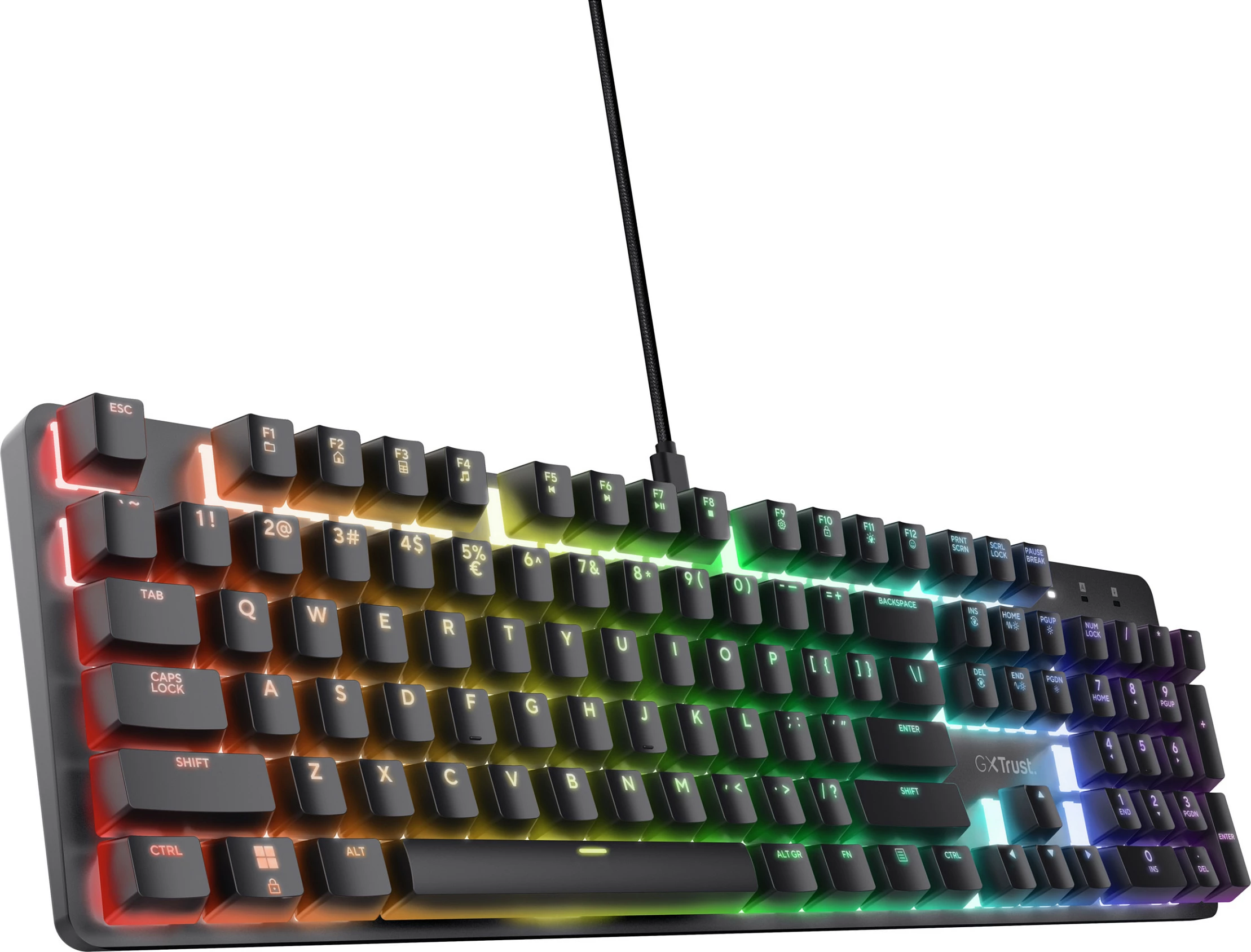 Tastierë mekanike Trust GXT 871 Zora, full-size 100%, USB, RGB, layout gjerman, e zezë