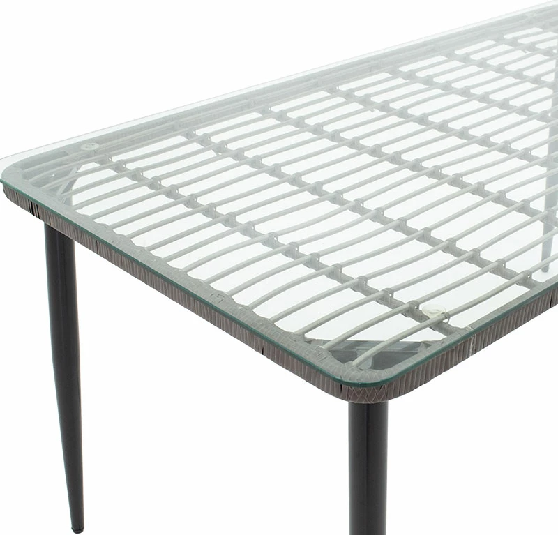 Tavolinë Naoki metalike, ngjyrë e zezë-pe gri-xham, 160x90x78cm