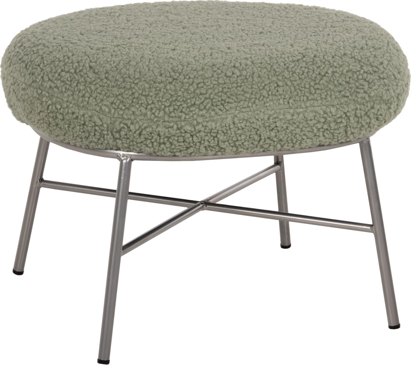 Karrige për këmbë TRUDI FH8640.27, pëlhurë boucle jeshile fistik dhe bazë metalike argjendi, 56x47x40H cm