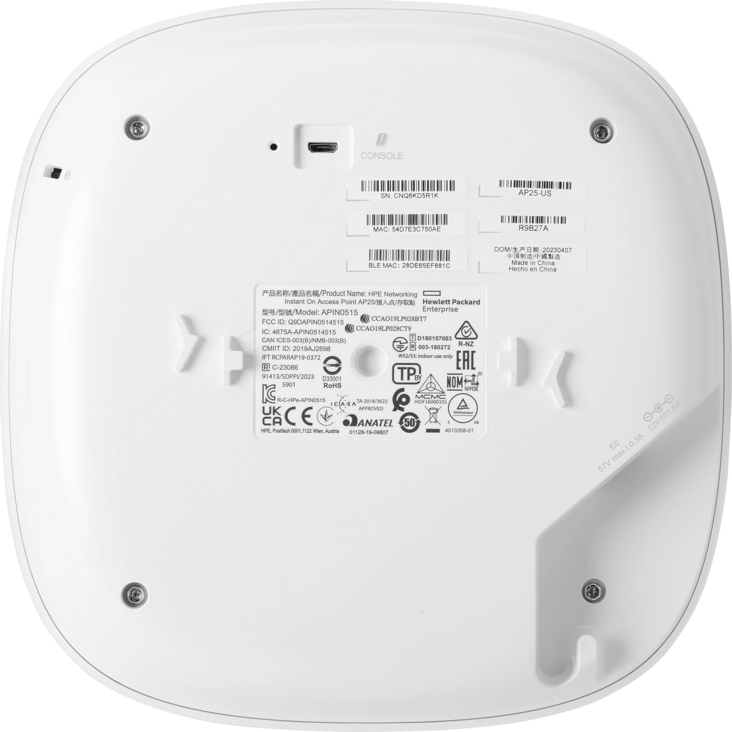 Access Point HPE Aruba Instant On AP25, Wi‑Fi 6, Dual Band 2.4/5 GHz, 2.5GbE, PoE, i bardhë