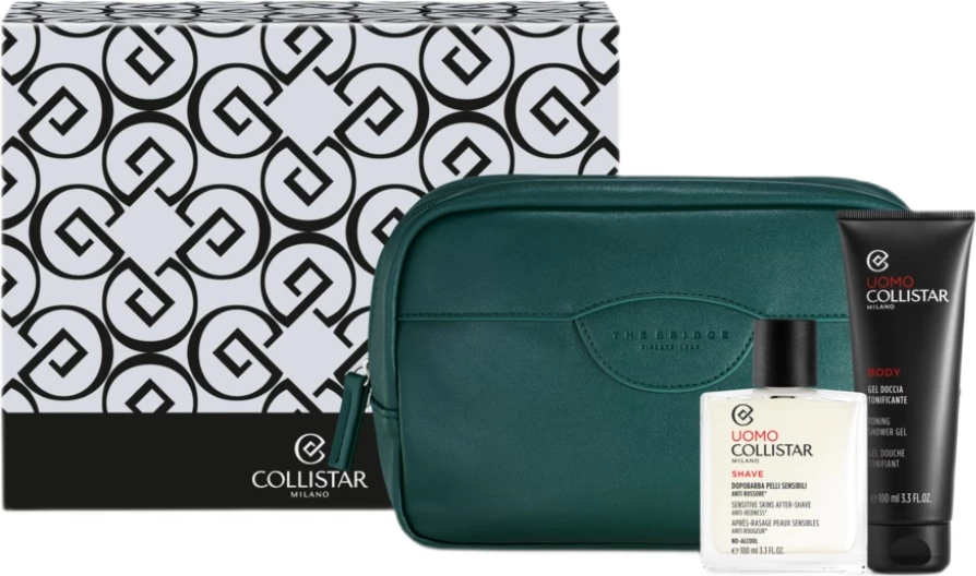 Set për meshkuj Collistar losion pas rrojes për lëkurë të ndjeshme 100ml + xhel dushi freskues 100ml me çantë kozmetike
