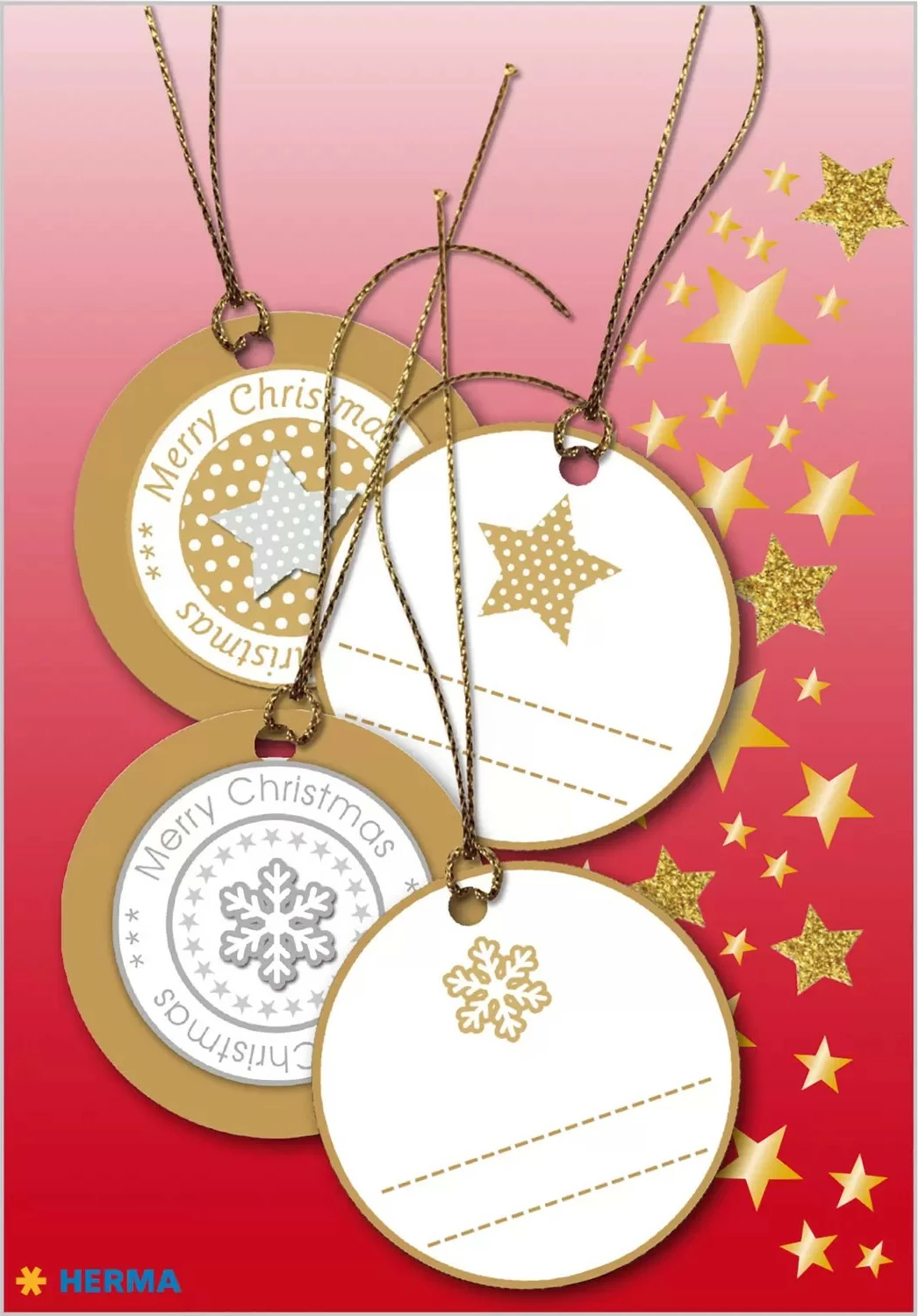 Etiketa dekorative HERMA Christmas 3D, letër, 4 copë, 50 mm, ngjyrë ari