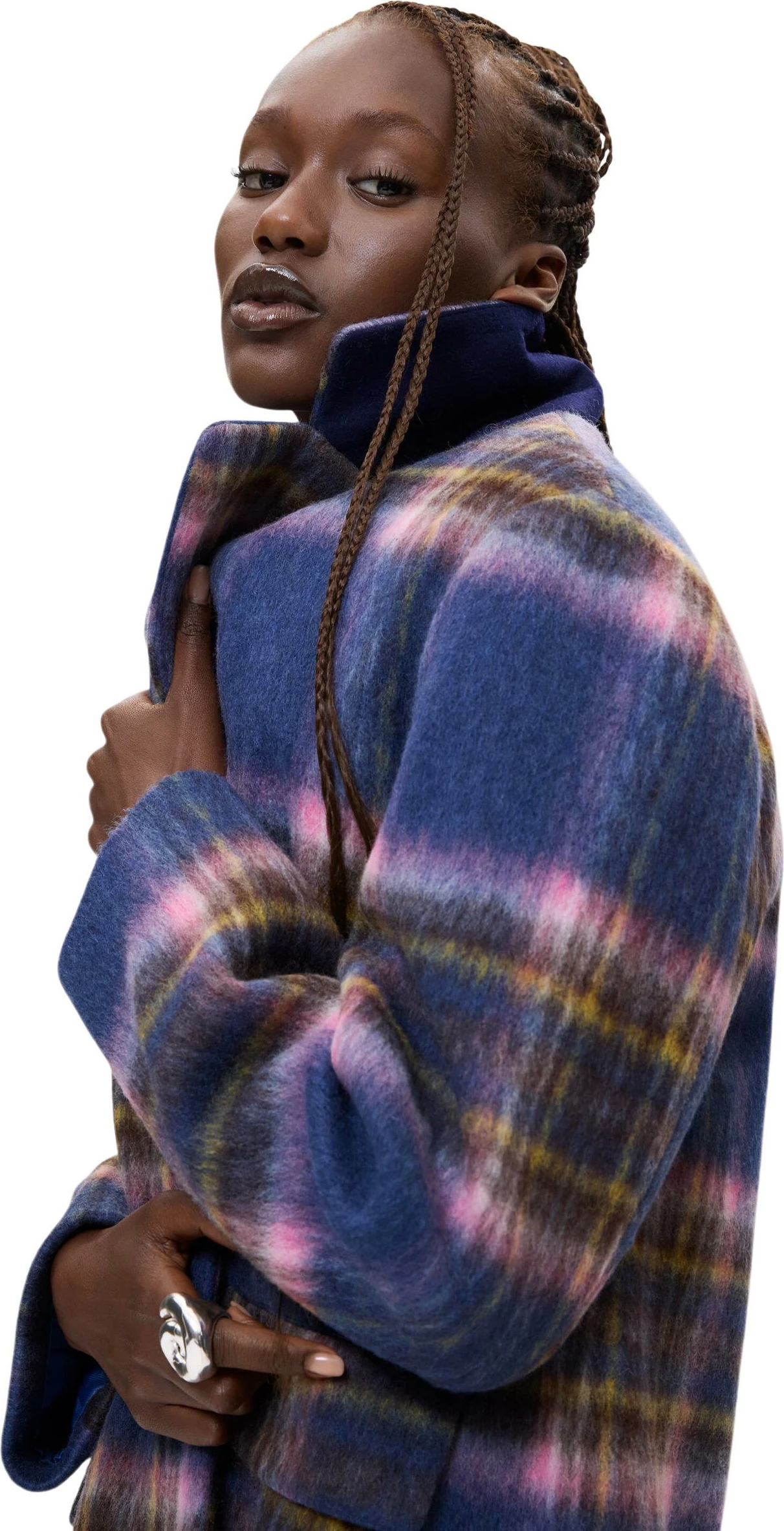 Pallto për femra Desigual CHAQ_CHECKERED 26WWEW30, e kaltër [Madhësia: XS]