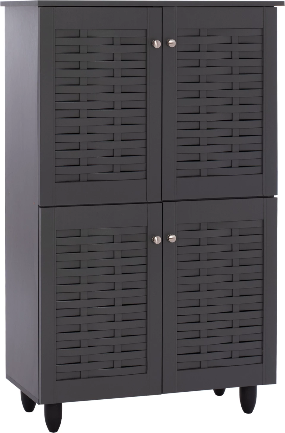 Kabinet këpucësh KABIRA, FH2210.10, 4 dyer, melaminë, ngjyrë gri e errët, 77x34x123H cm