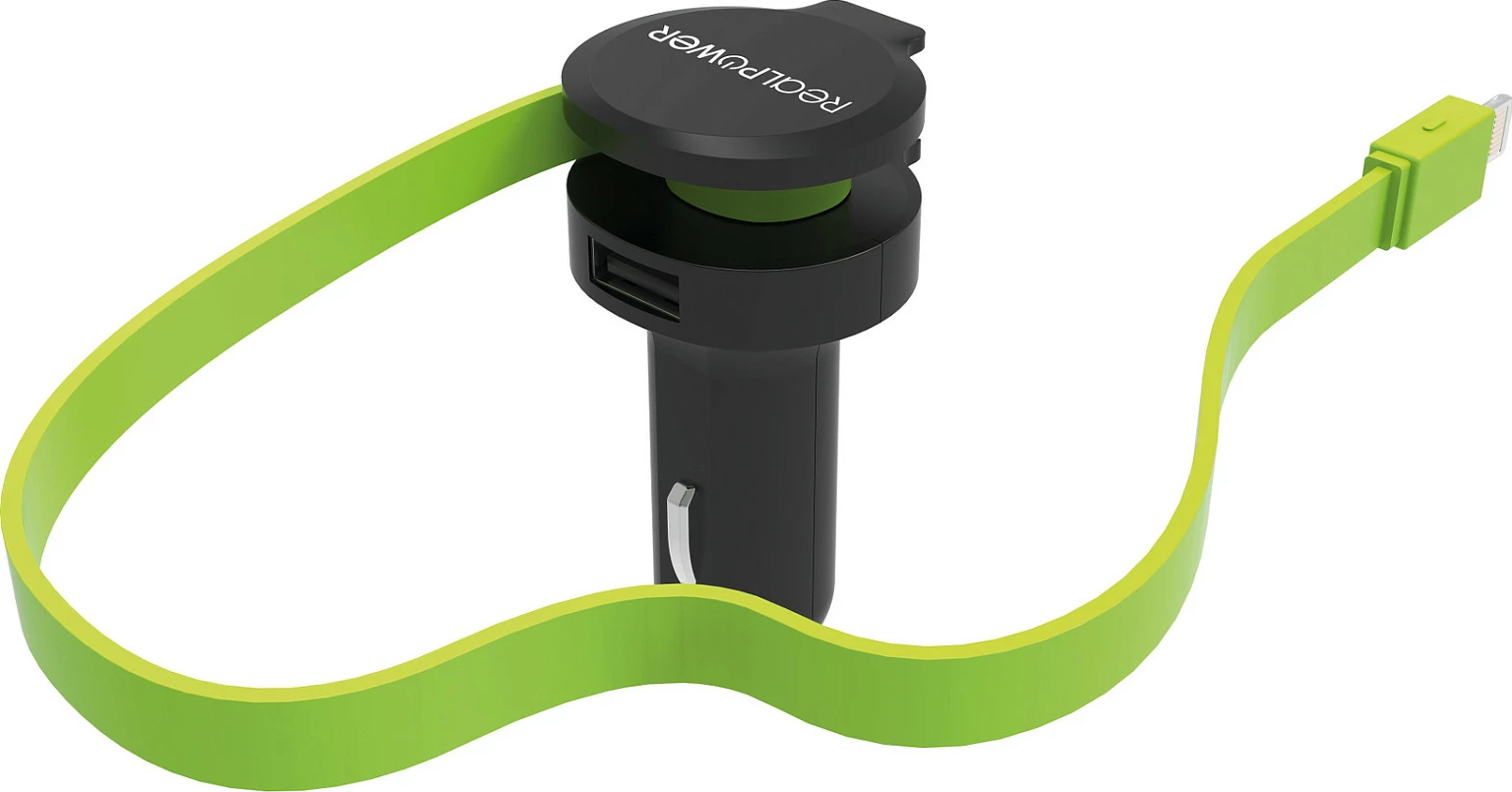Karikues për veturë RealPower 257637, Lightning, 4.8A, 0.58 m, zi/jeshile