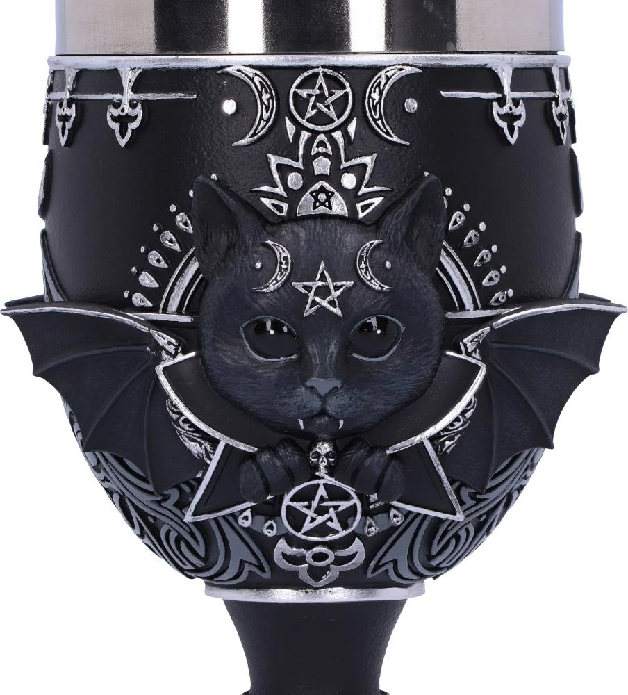 Kupë goblet NEMESIS NOW Malpuss 19.5 cm, rezinë me insert inox, e zezë