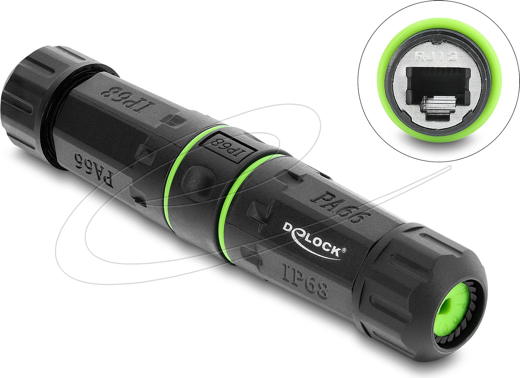 Konektor kabllo DeLOCK RJ12 femër-femër, IP68, filetë M20 x 1.5 mm, i zi