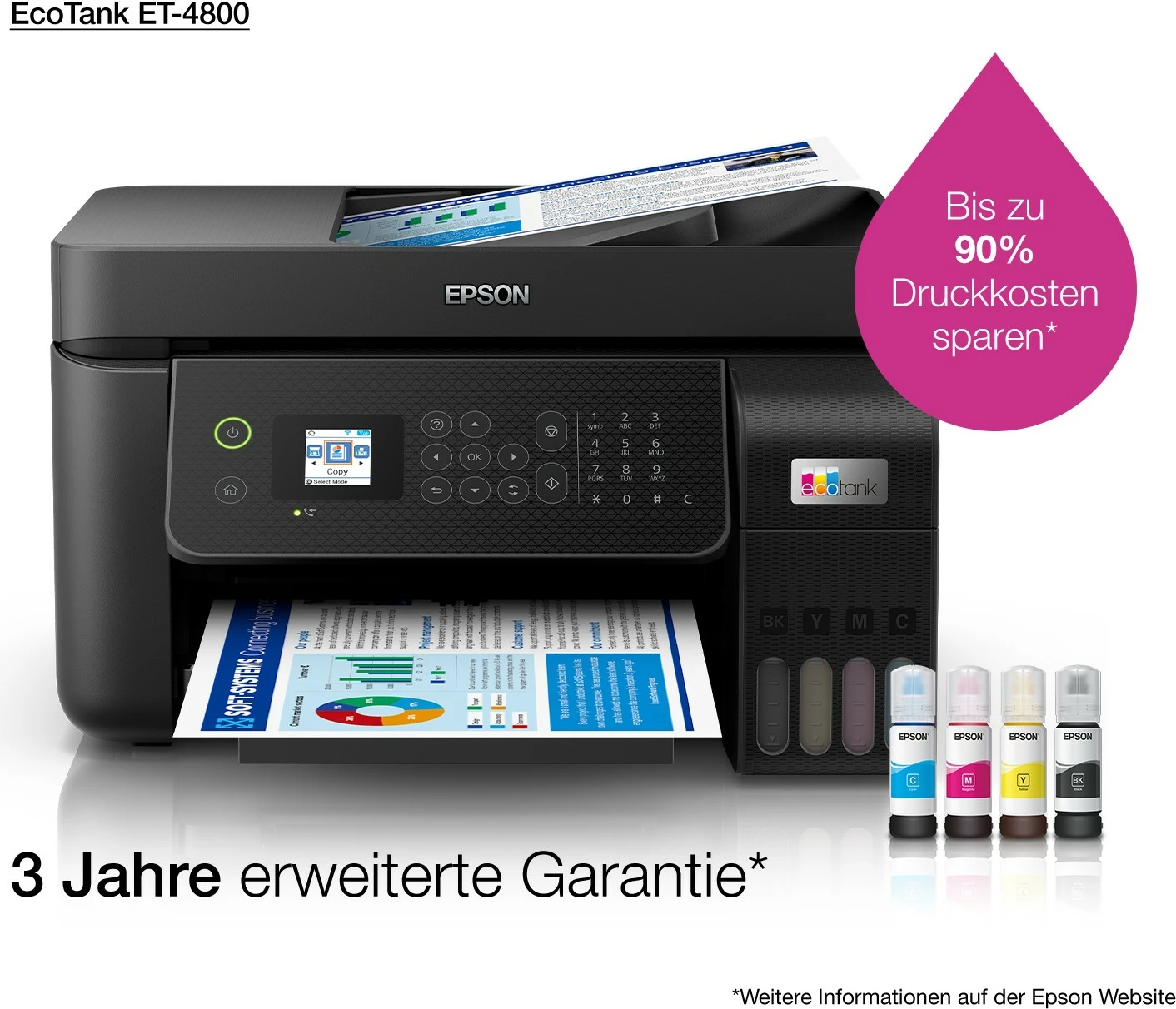 Printer multifunksional Epson EcoTank ET-4800, ngjyrë, A4, Wi-Fi, me skaner dhe faks, e zezë